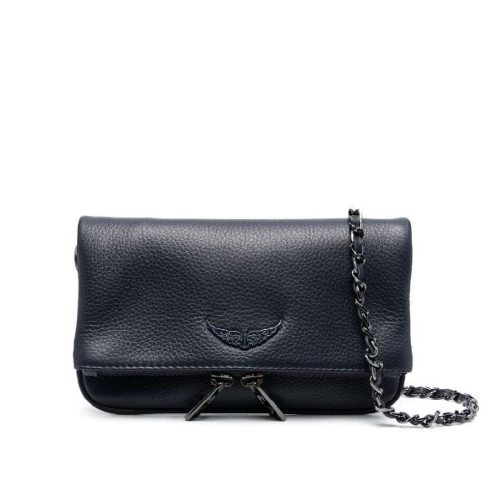 NWT Zadig and Voltaire Rock leather clutch bag navy blue